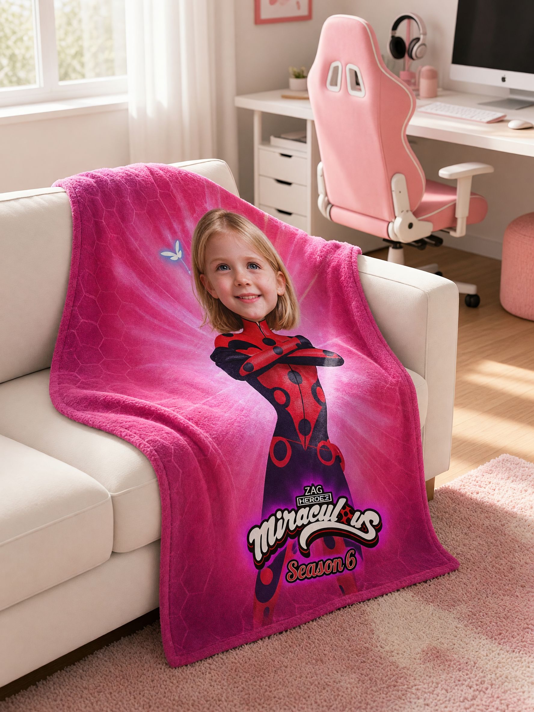 Custom Face Photo Flannel Fleece Blanket, Personalized Superhero Girl Throw, Soft Skin-Friendly Birthday Gift