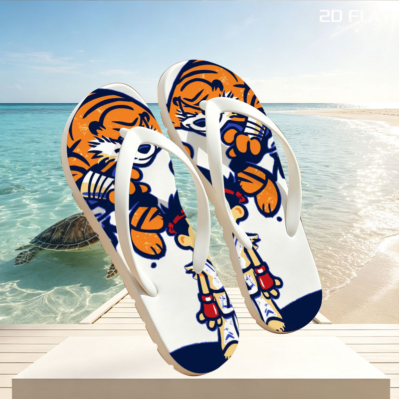 Tiger and Martial Artist Boy in Action Pose -  flip-flops