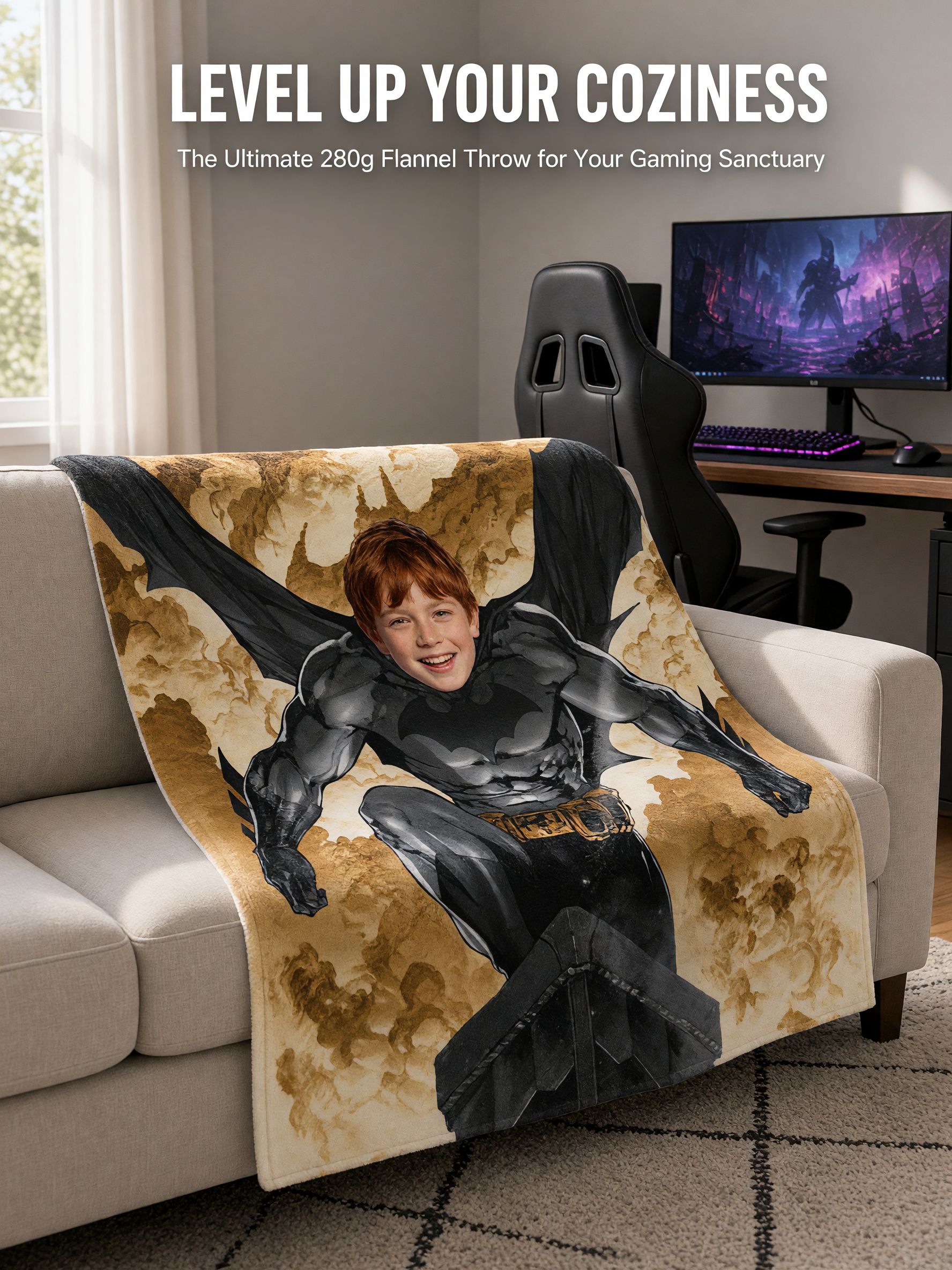 Personalized Superhero Face Blanket, Custom Photo Soft Flannel Throw for Kids and Adults, Cozy Bed Couch Keepsake Gift