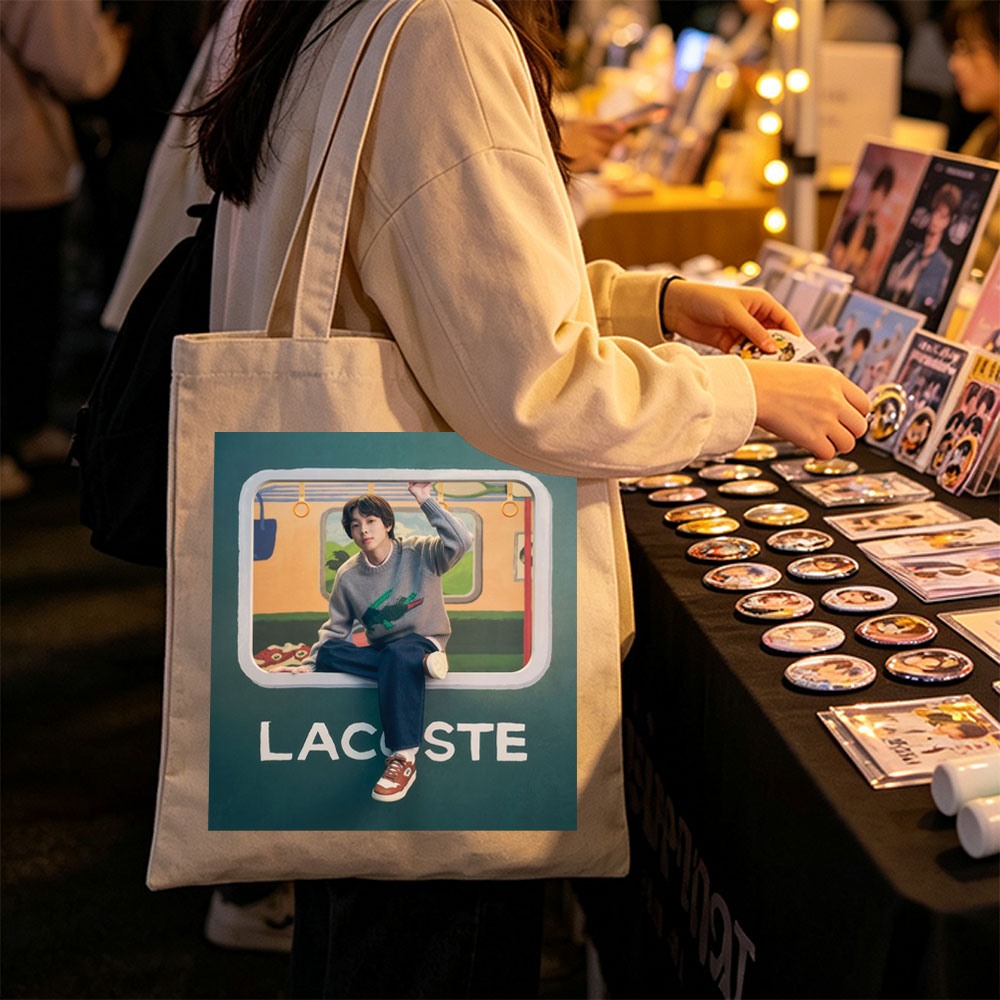 BTS Jungkook in a Vibrant Subway Scene Wearing Lacoste Fashion - Canvas tote bags