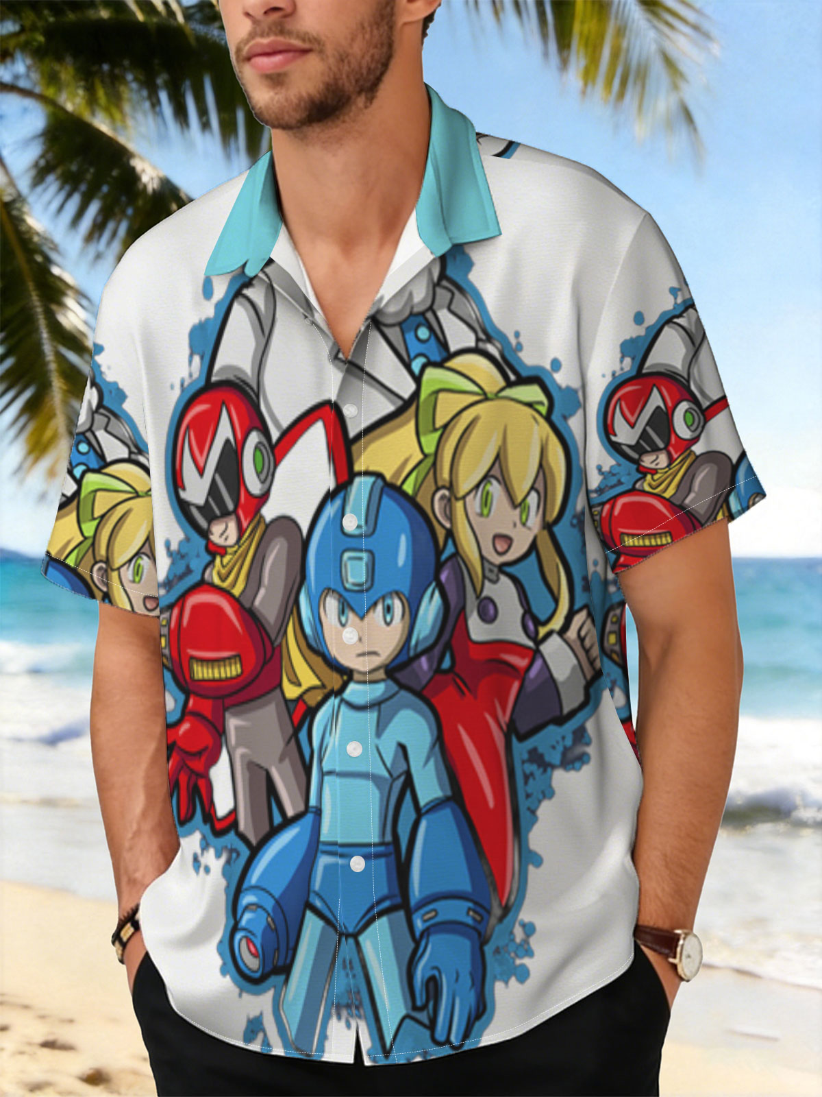 Mega Man, Roll, Dr. Light, and Bass from the Mega Man series -  Shirt