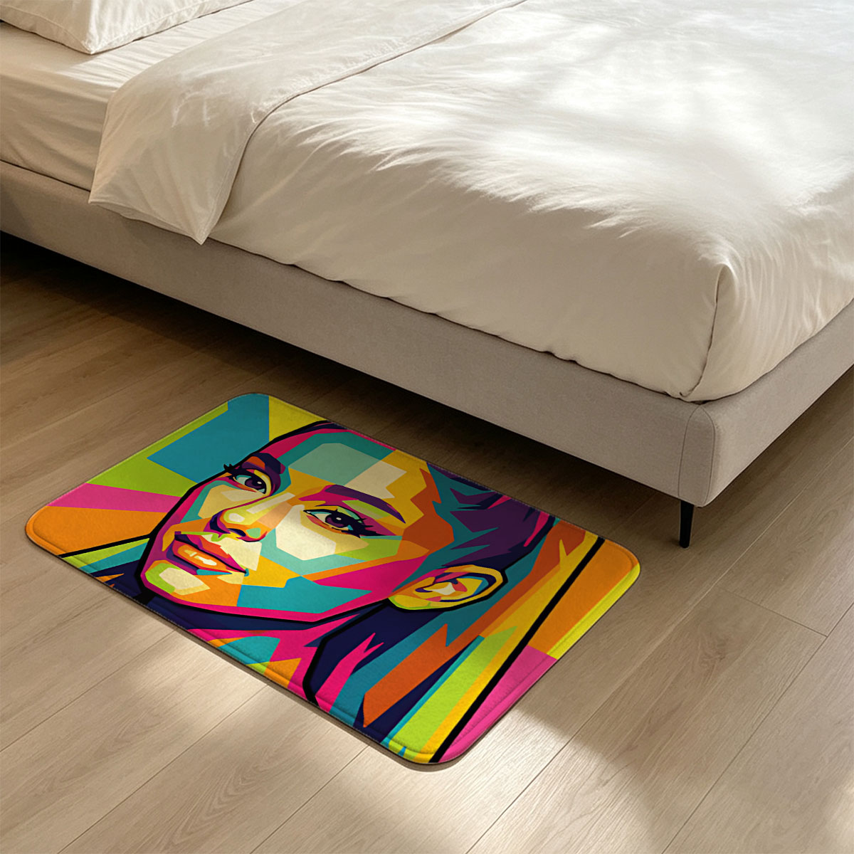 Colorful Pop Art Portrait of a Woman with Vibrant Geometric Patterns - Flannel floor mat
