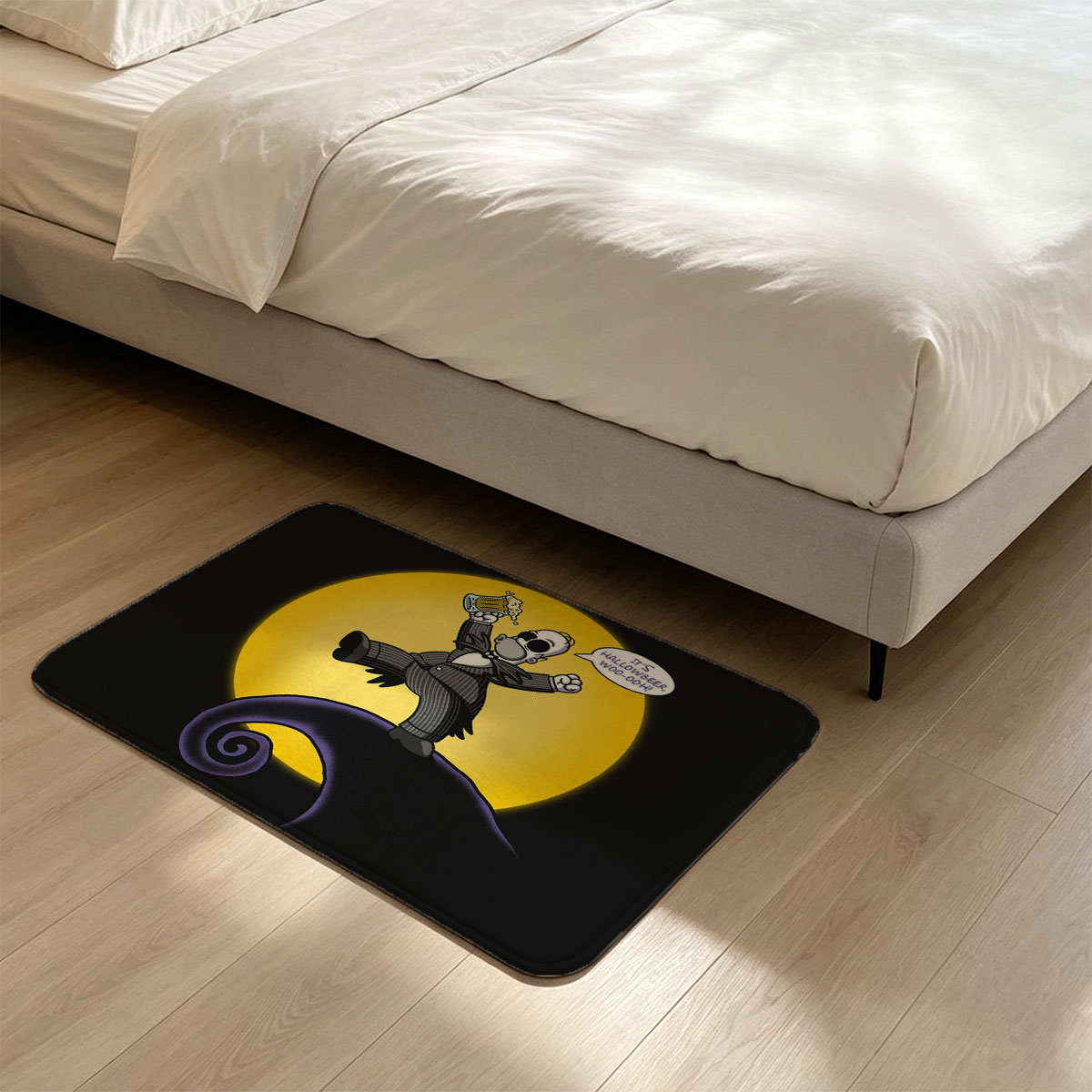Jack Skellington Celebrates Hallowbeer Under the Moon - Flannel floor mat