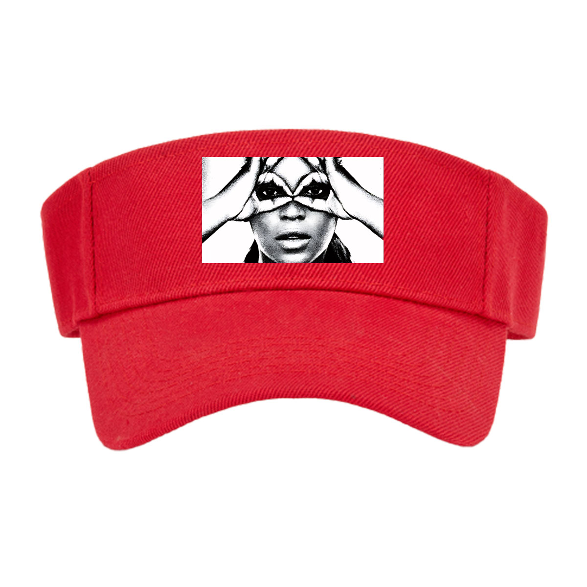 Woman with Hands Forming X Over Eyes, Dramatic Makeup, Black and White Portrait -  Visor cap