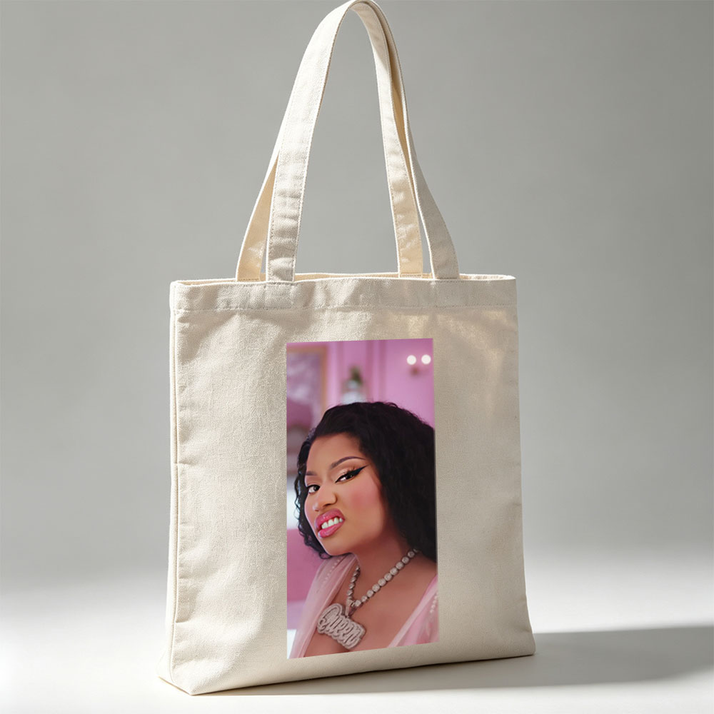 Cardi B in a Glamorous Pink Scene with Sparkling Jewelry and Bold Makeup - Canvas tote bags