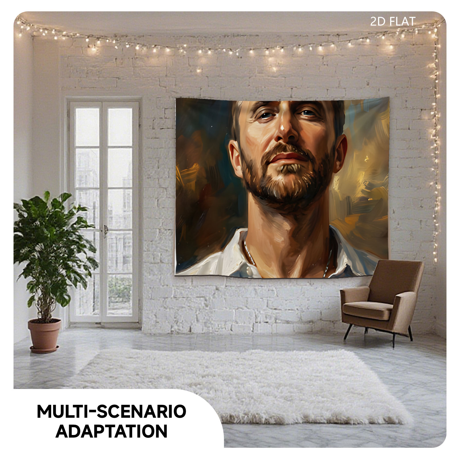 Portrait of a Man with Bearded Face and White Shirt - Tapestry