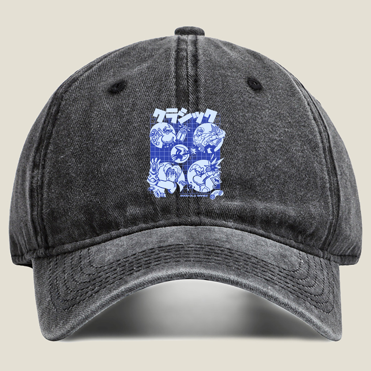 Classic Gaming Characters: Sonic, Knuckles, Tails, and Dr. Eggman - Washed Denim - Baseball Cap