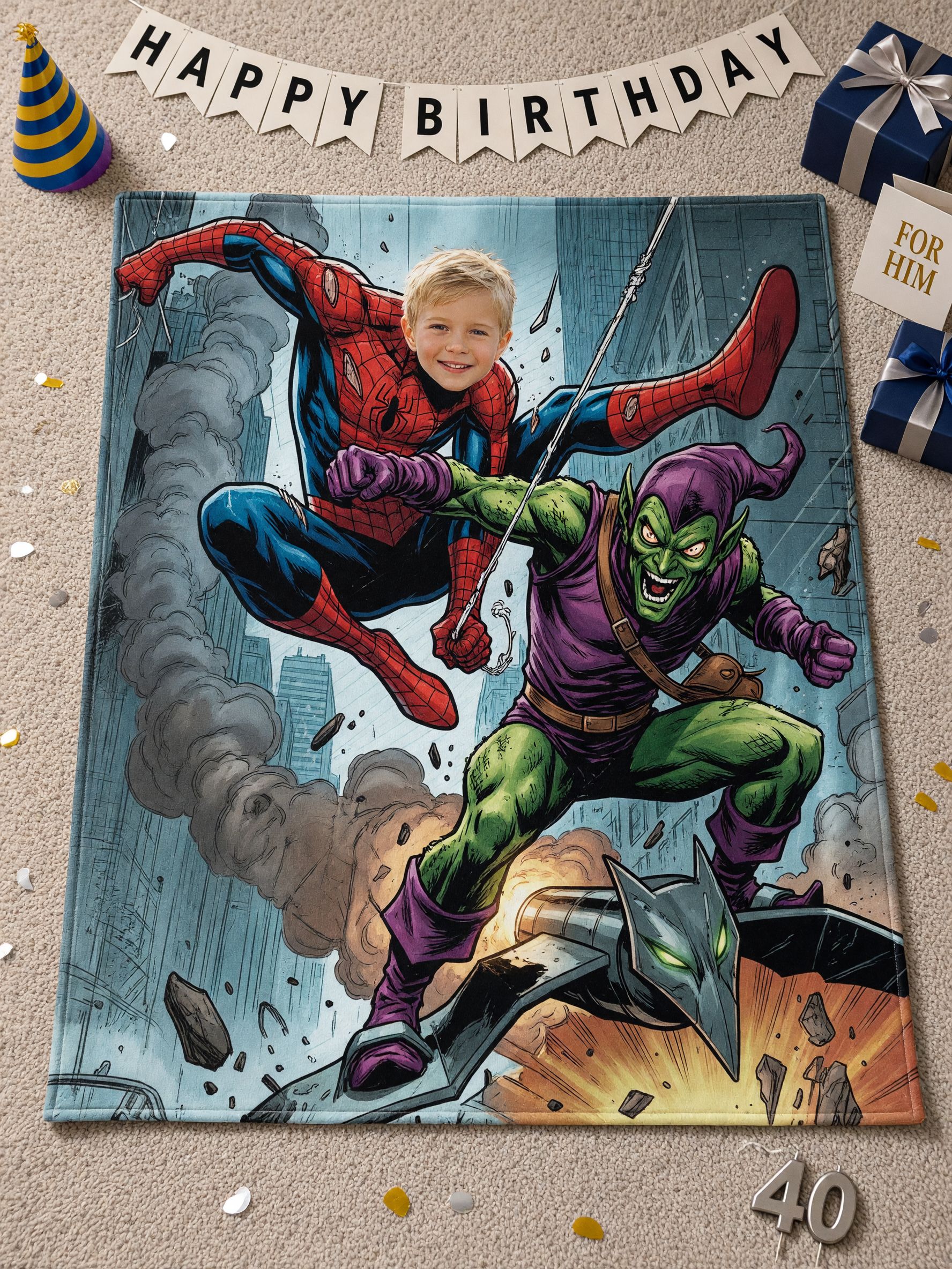 Custom Photo Face Superhero Blanket, Soft Flannel Fleece Throw, Ideal Personalized Gift for Kids and Comic Fans