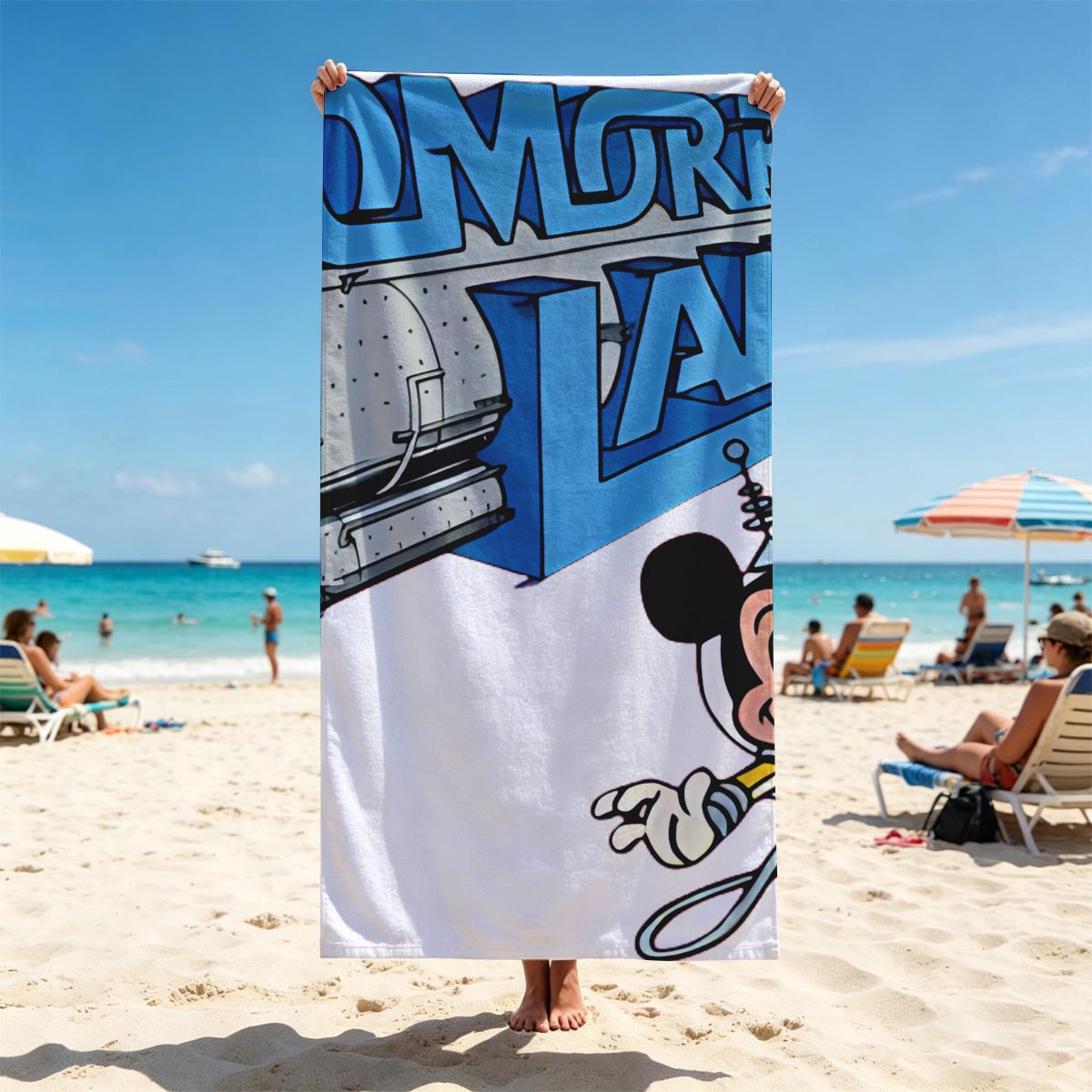 Mickey Mouse in Tomorrowland with Rocket Ship - Beach towels