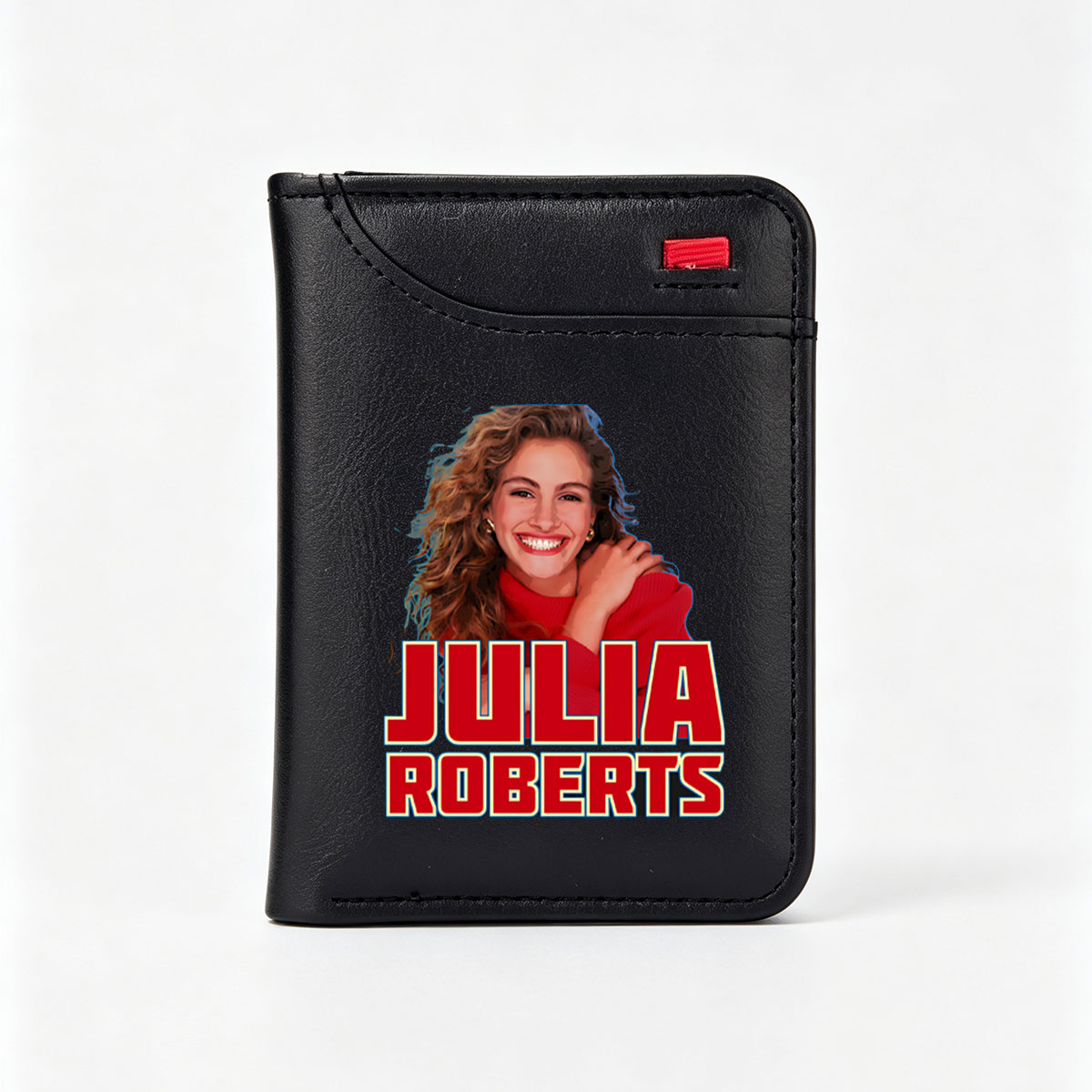 Julia Roberts: Iconic Hollywood Actress in Red Sweater Portrait - Vertical Style Wallet