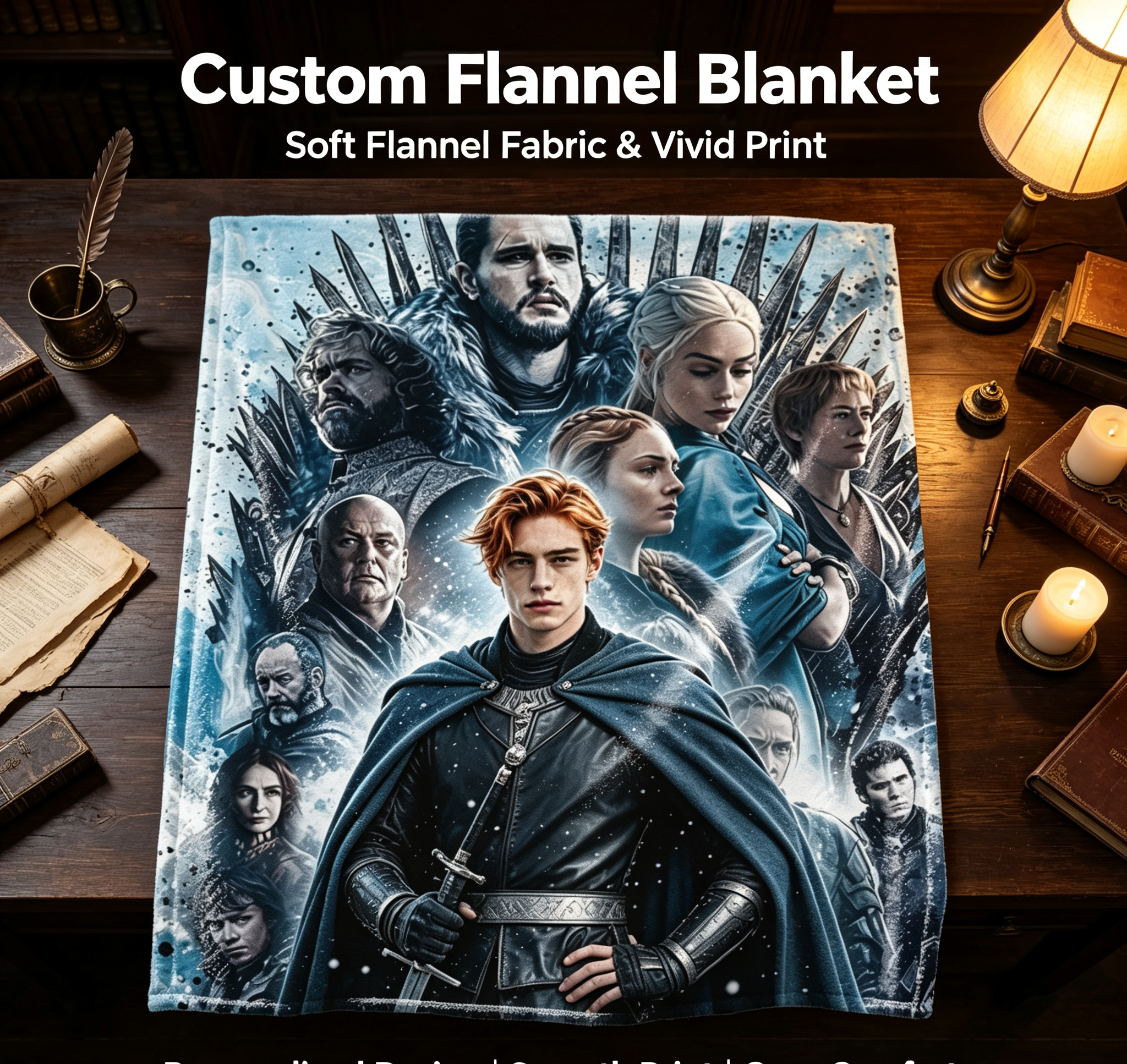 Custom Face Blanket Game of Thrones The Final Season Flannel Blanket for Couch, Bed, or Travel Perfect Gift for Fans and Collectors