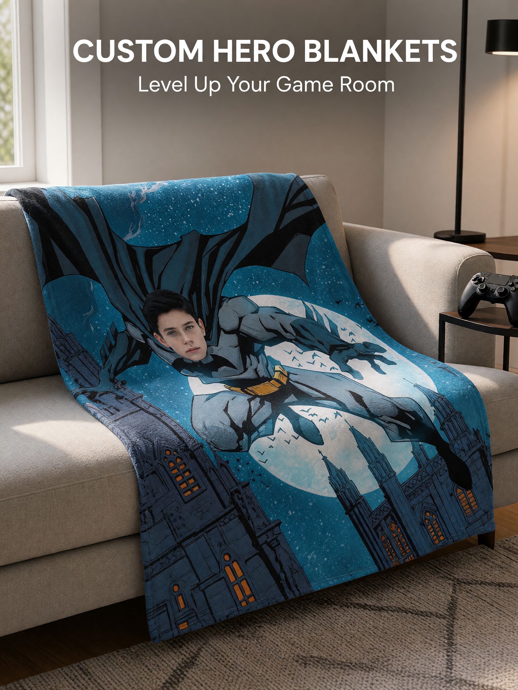 Custom Face Superhero Photo Flannel Blanket Personalized Picture Throw Skin-Friendly Soft Fleece Bed Couch Blanket