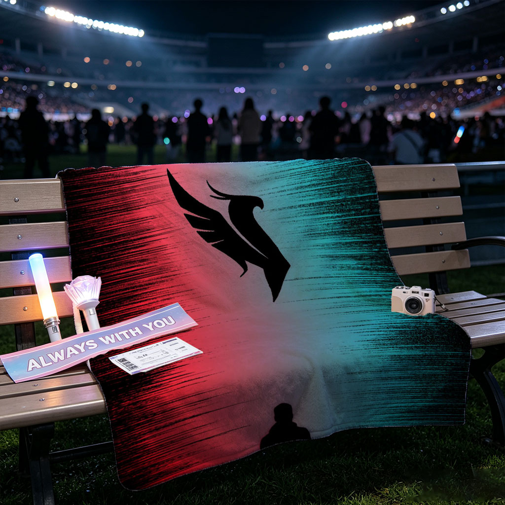 Linkin Park - Silhouette of a Man Standing Before a Winged Bird Symbol Against a Red and Blue Gradient Background - Blankets