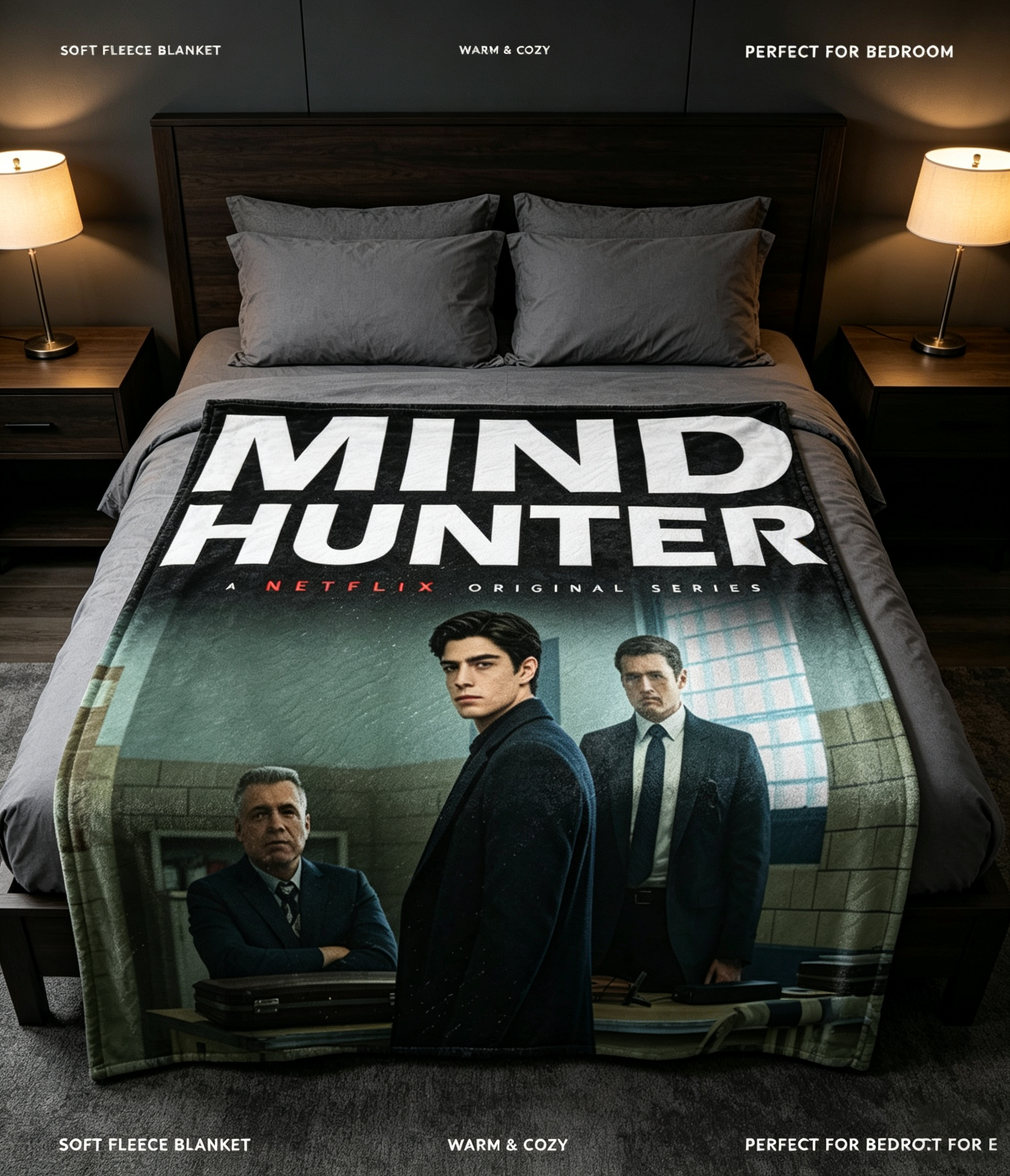 Custom Face Blanket Mind Hunter Netflix Series Flannel Blanket Cozy Living Room or Bedroom Gift for Fans of Crime Drama and FBI Profiling Show