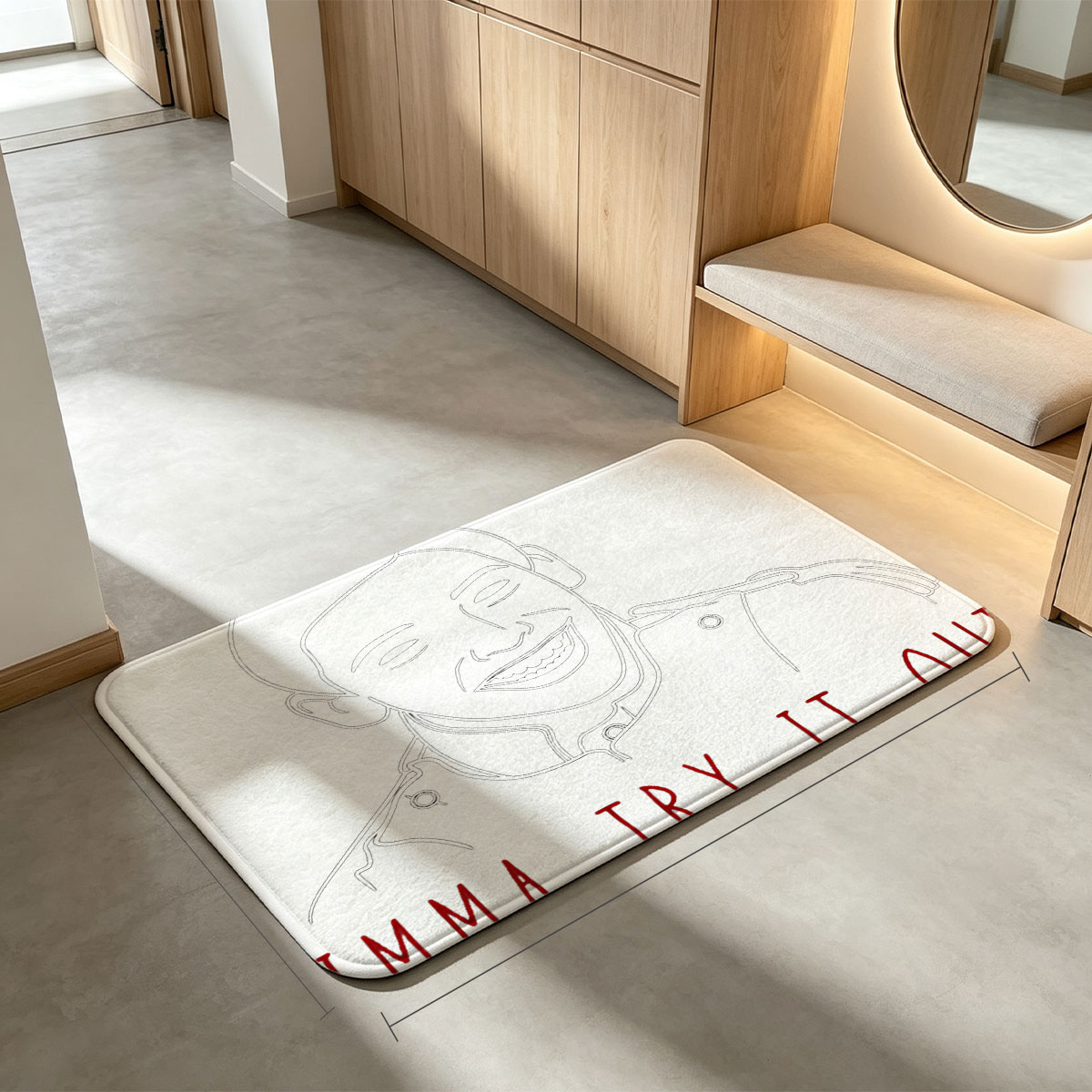 Imma Try It Out - Line Art Portrait of a Smiling Man - Flannel floor mat