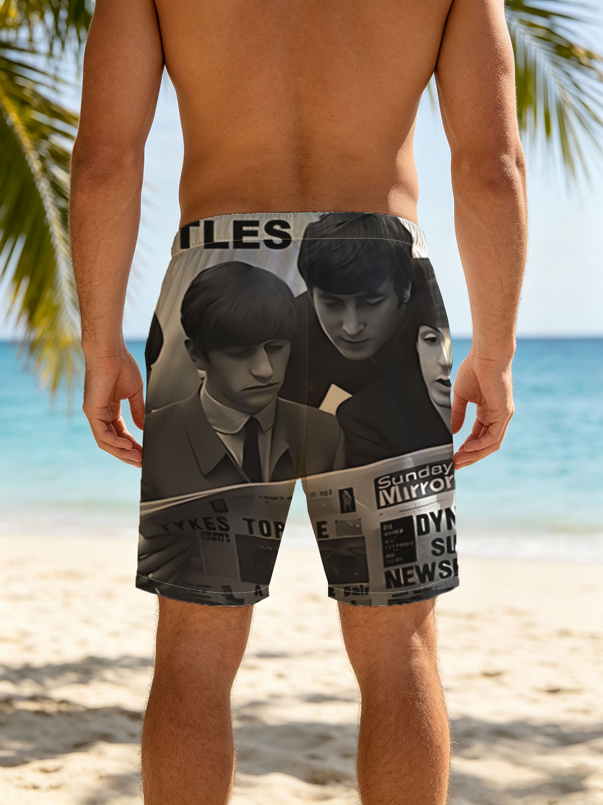 The Beatles Reading Sunday Mirror Newspaper -  Beach shorts