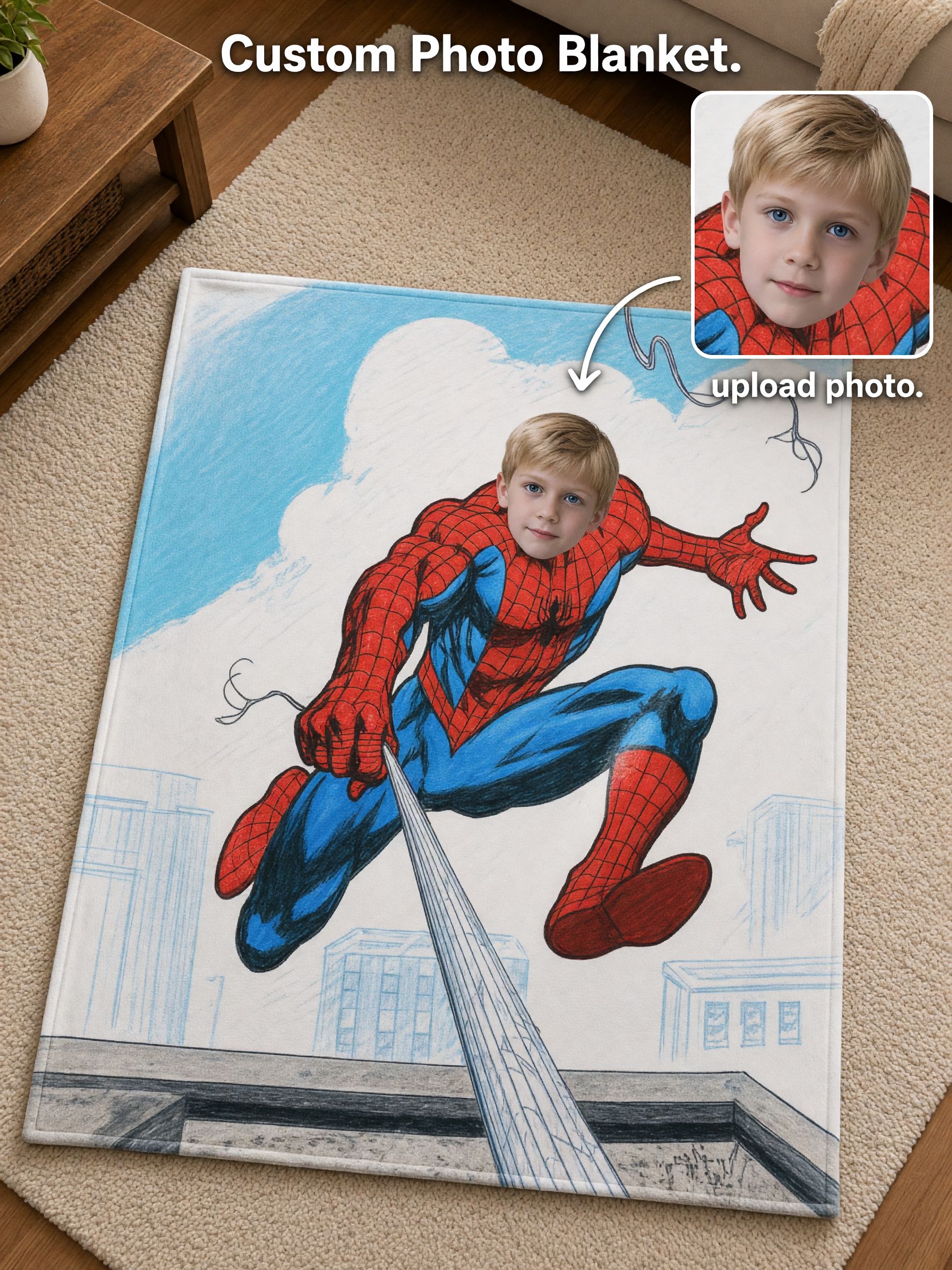 Custom Photo Face Superhero Flannel Fleece Throw Blanket, Personalized Hero Throw Blanket for Kids and Teens, Ultra