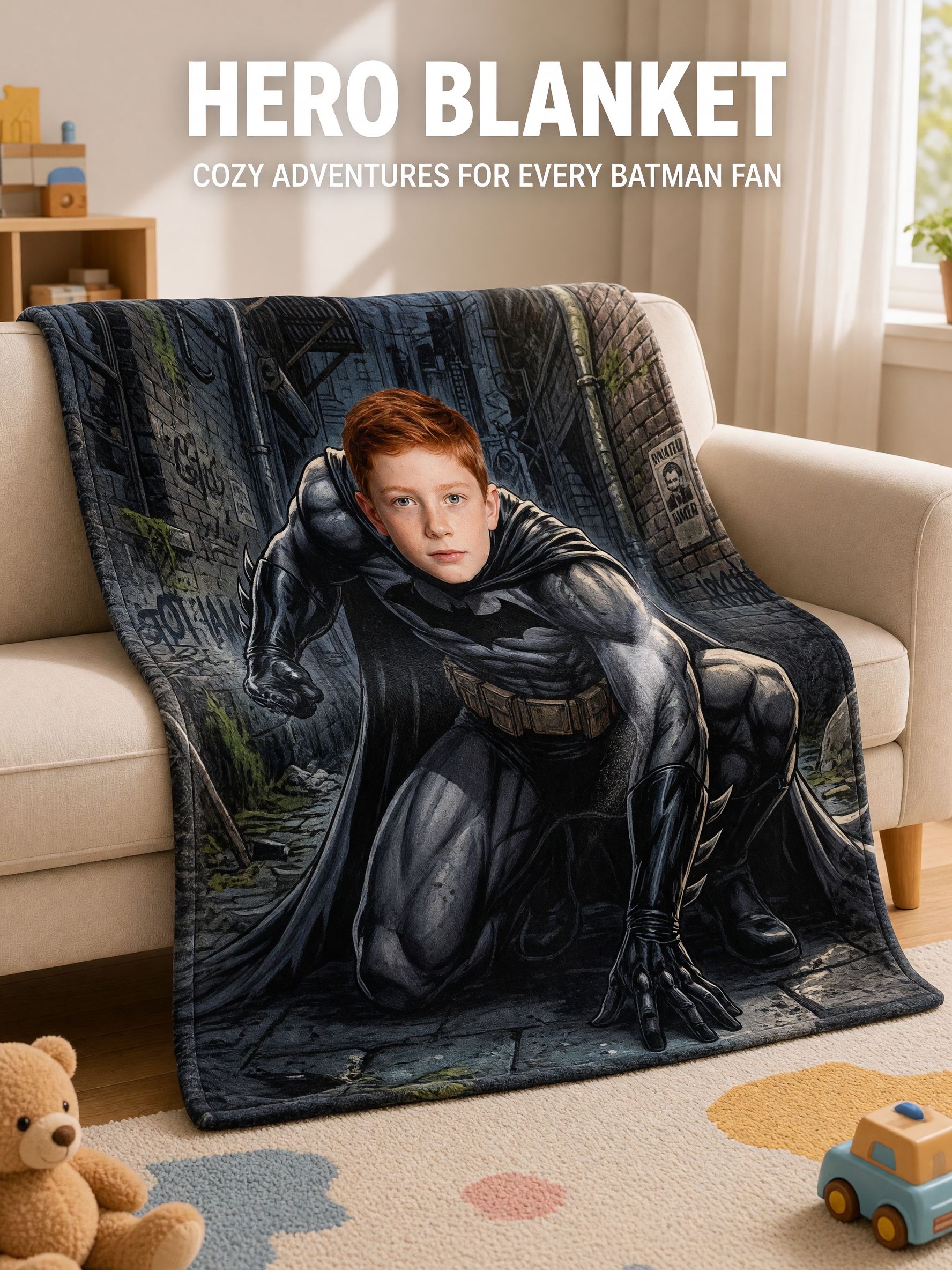 Custom Superhero Photo Fleece Blanket Personalized Face Graphic Soft Flannel Throw for Kids Adults Cozy Home Gift