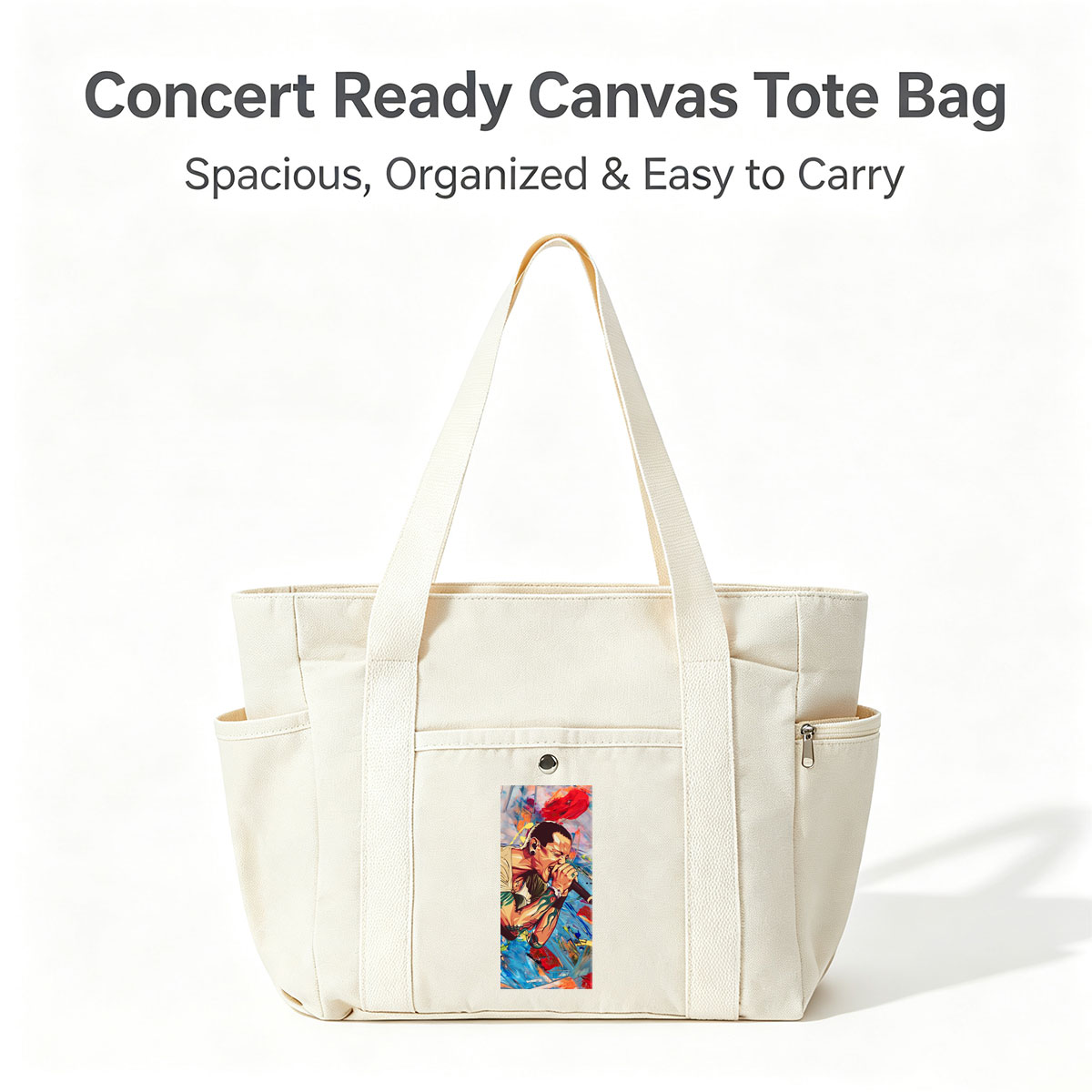Chris Brown Singing into Microphone in Vibrant Abstract Art Style - Multi-pocket bags