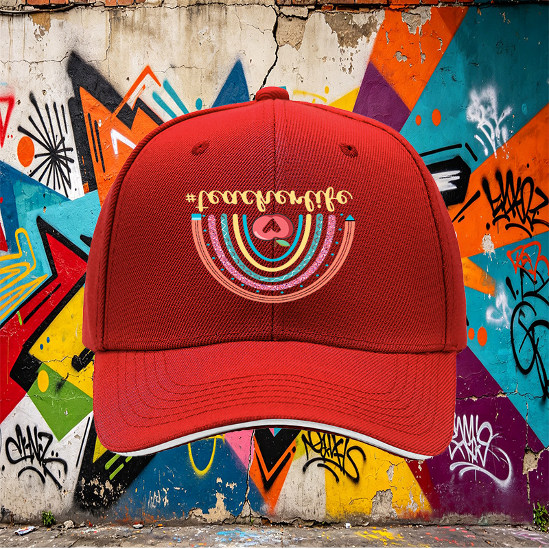 Unisex Classic Sandwich Hat with Rainbow Apple Teacherlife Print - Perfect for Teachers, Educators, and School Events - Ideal Gift for Teaching Professionals