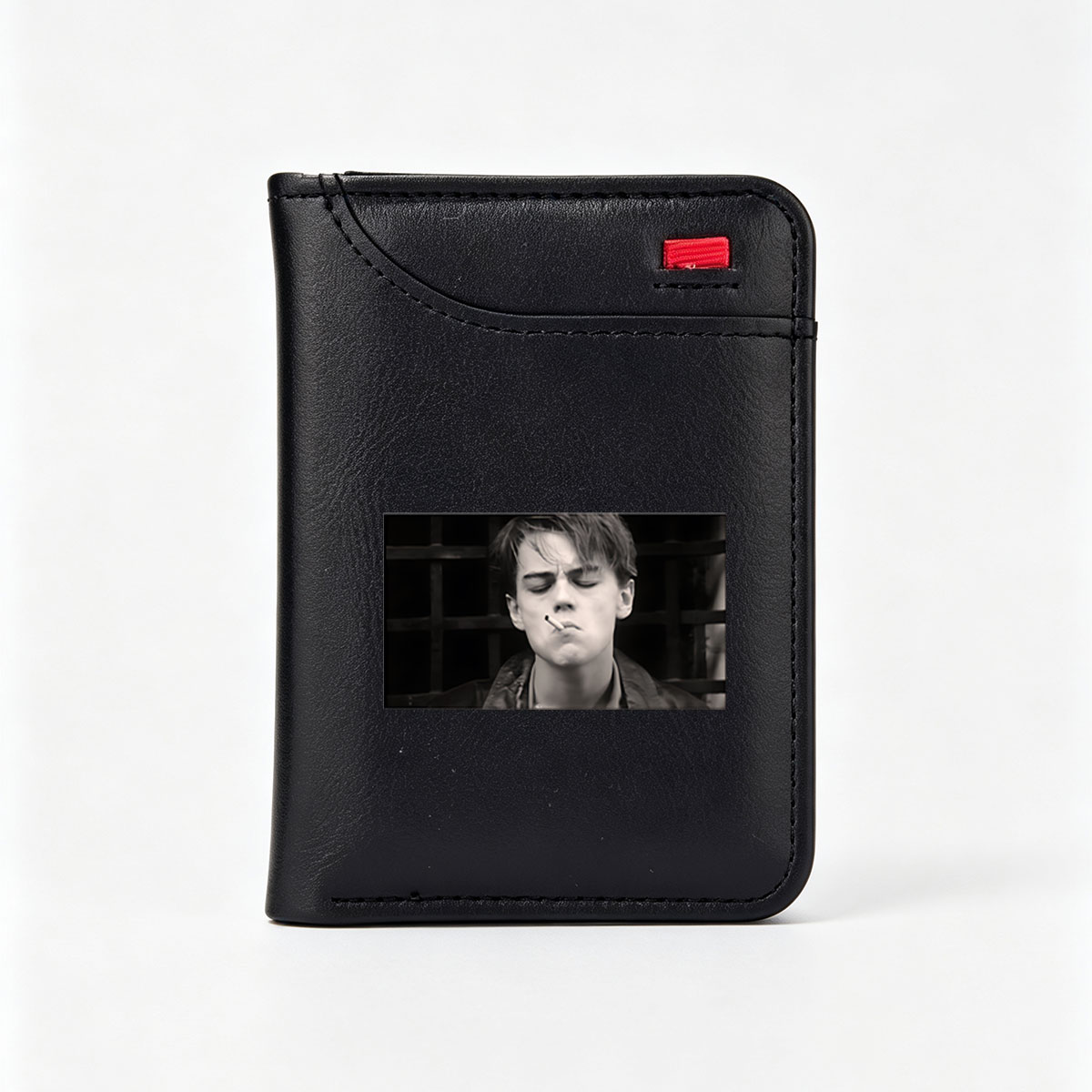 Leonardo DiCaprio smoking a cigarette in a black and white scene - Vertical Style Wallet
