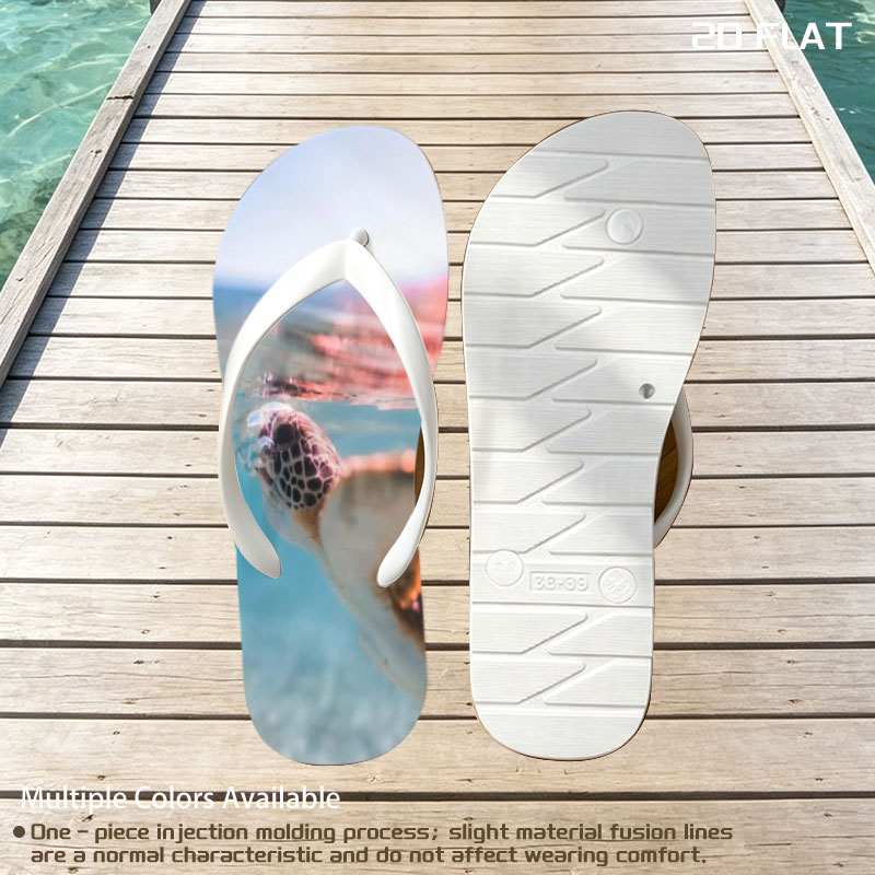 Sea turtle swimming at surface, half above water, clear blue ocean backdrop. -  flip-flops