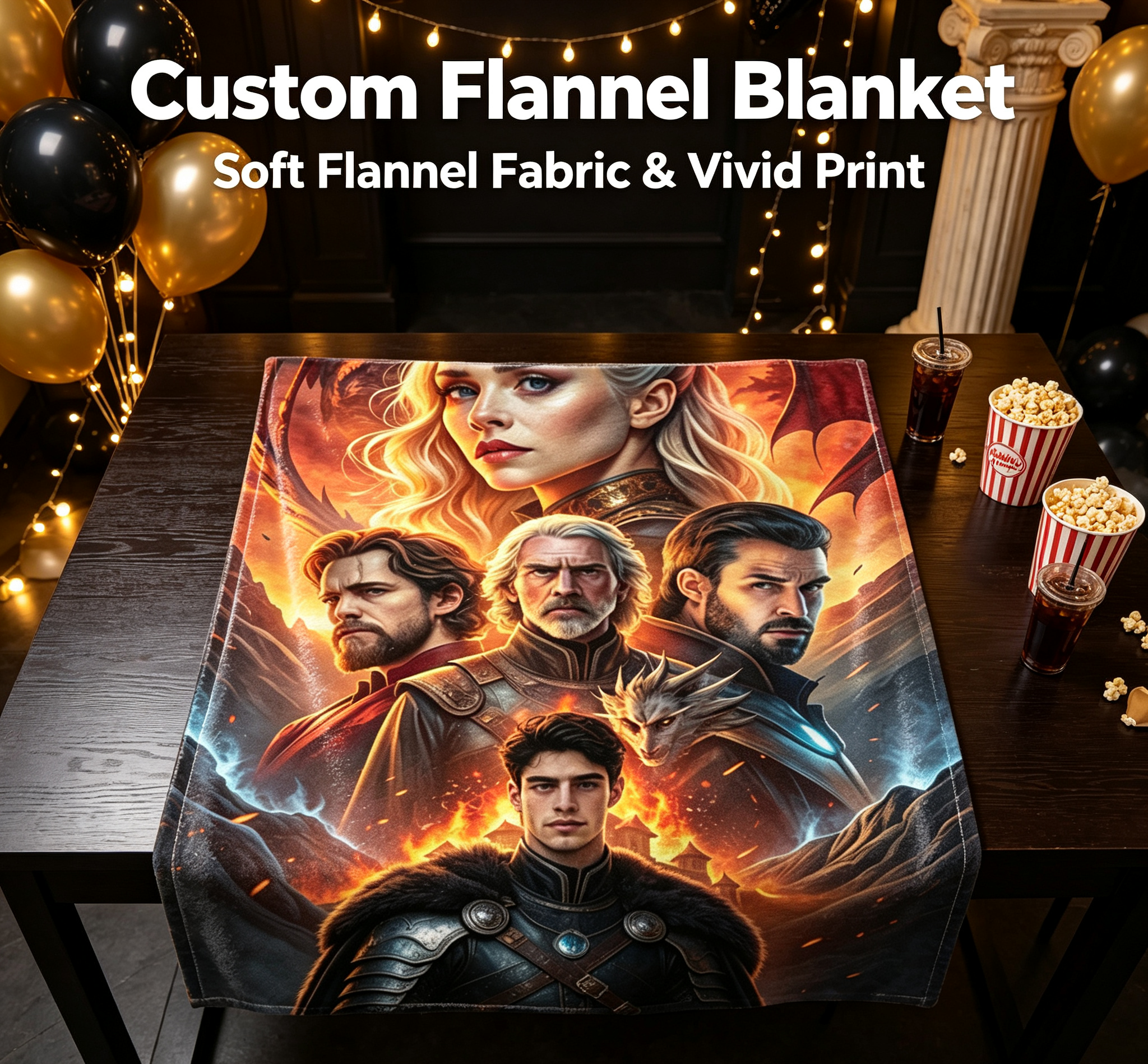 Custom Face Blanket Game of Thrones Characters Flannel Blanket Perfect for Couch, Bed, or Travel Ideal Gift for Fans and Collectors