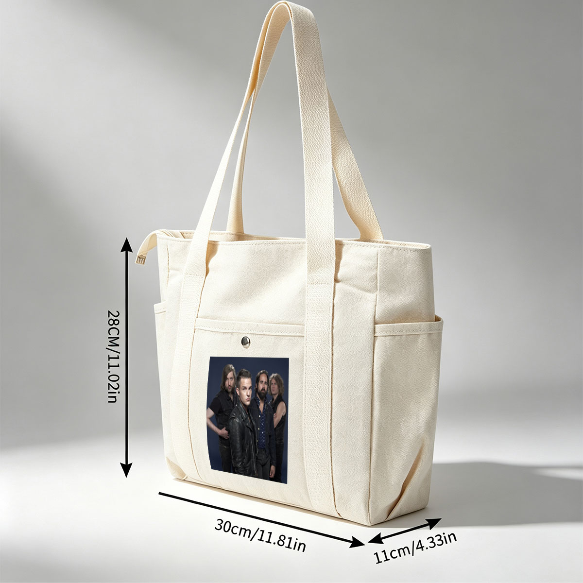 Imagine Dragons Band Members in Stylish Outfits Against Dark Background - Multi-pocket bags