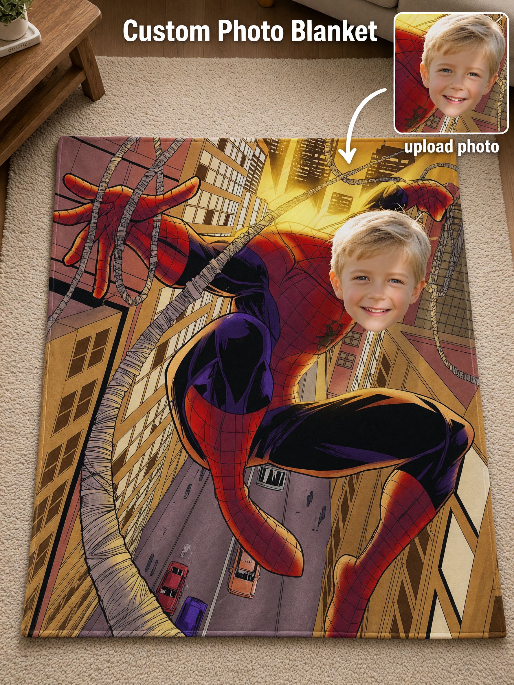 Custom Face Photo Superhero Fleece Blanket, Personalized Comic Hero Plush Throw for Bed Couch, Ideal Cozy Birthday Gift