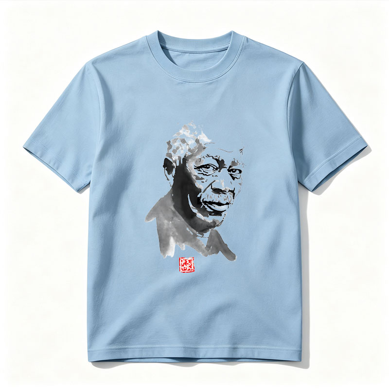 Abstract Portrait of a Man with Ink Blot Style and Red Seal - Tee
