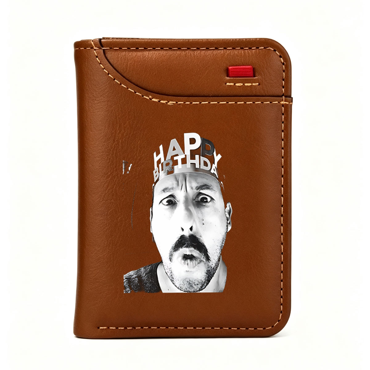 Man Wearing Happy Birthday Hat Making Surprised Face - Vertical Style Wallet