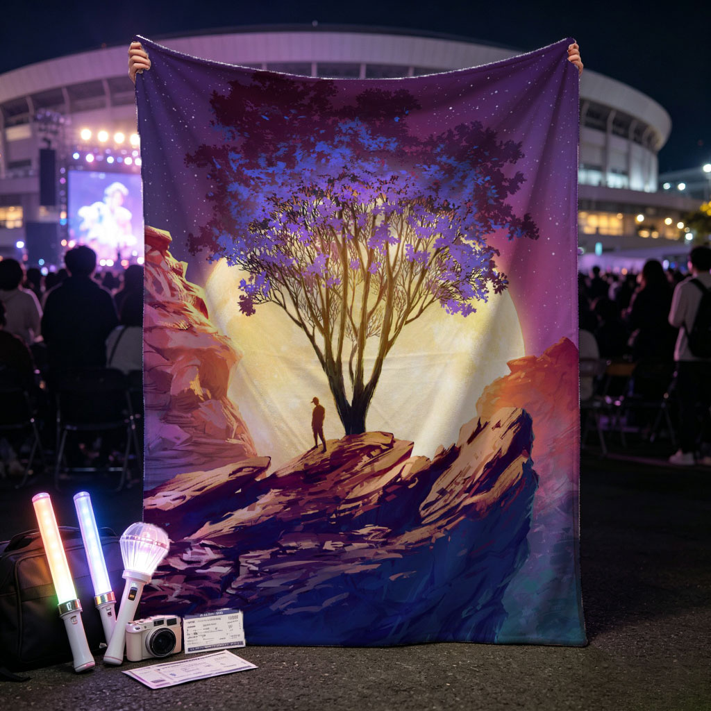 Imagine Dragons Dreamy Landscape with Purple Tree and Moonlit Sky - Blankets