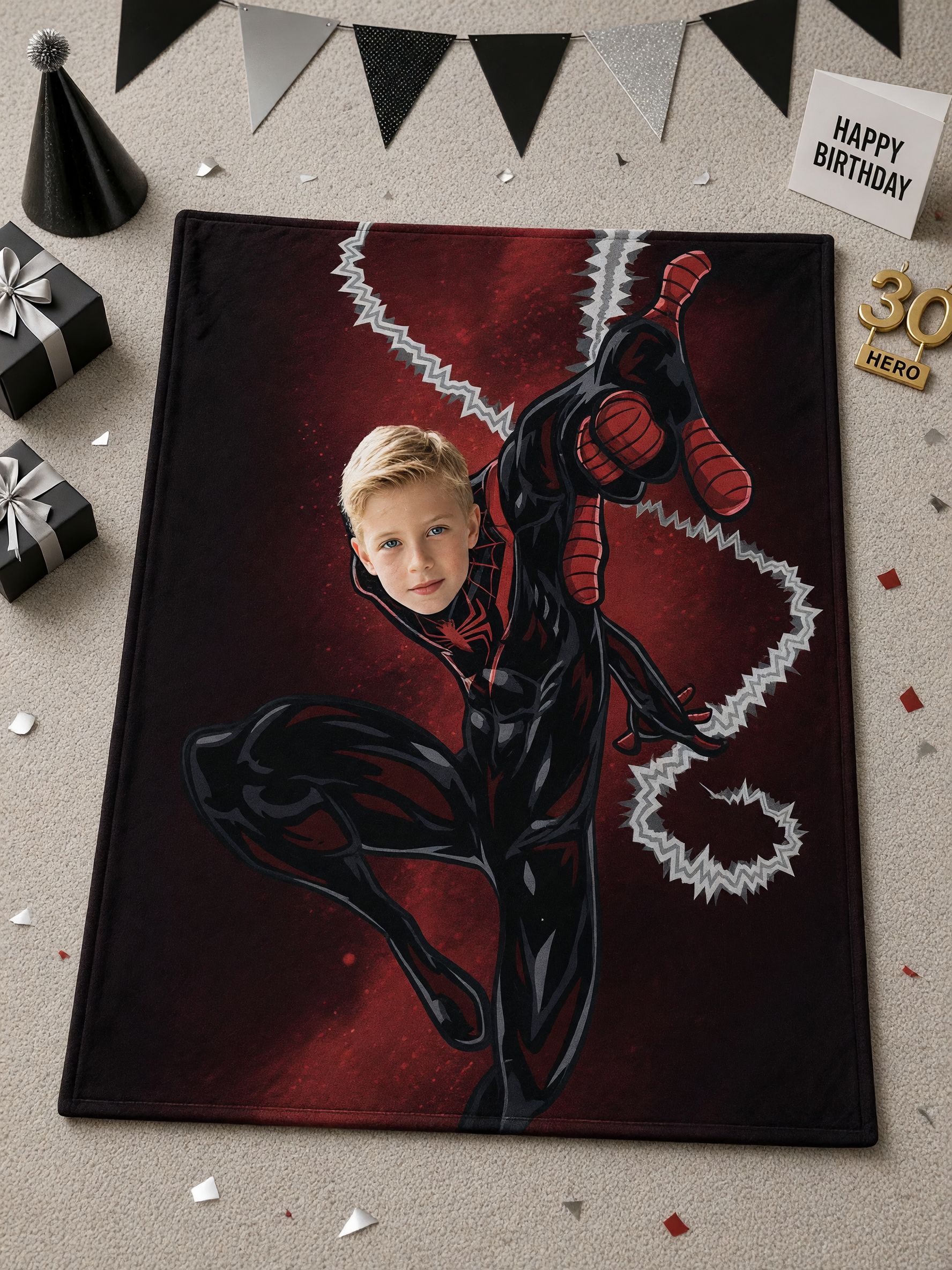 Custom Superhero Face Photo Blanket Personalized Ultra Soft Flannel Throw Cozy Gift for Kids