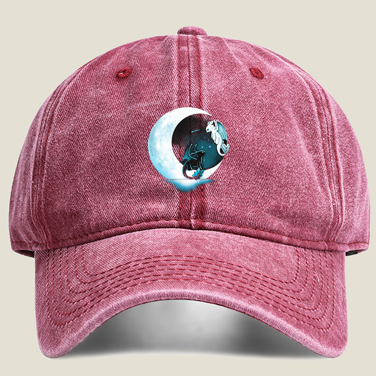 How to Train Your Dragon: Toothless and Light Fury under the Moon - Washed Denim - Baseball Cap