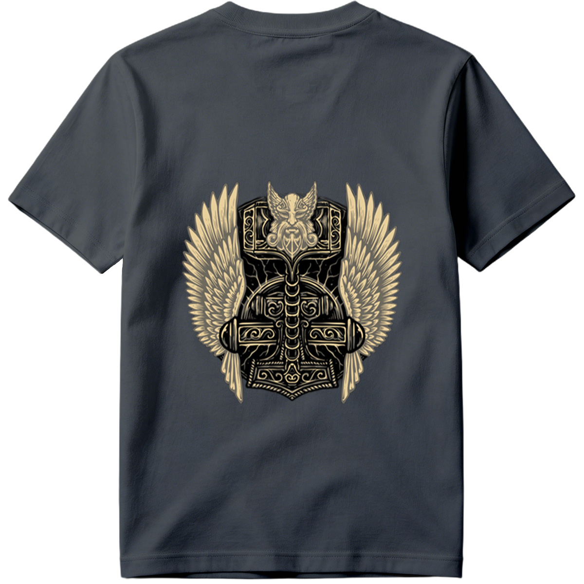 Thor's Hammer with Winged Viking Warrior Design - Tee