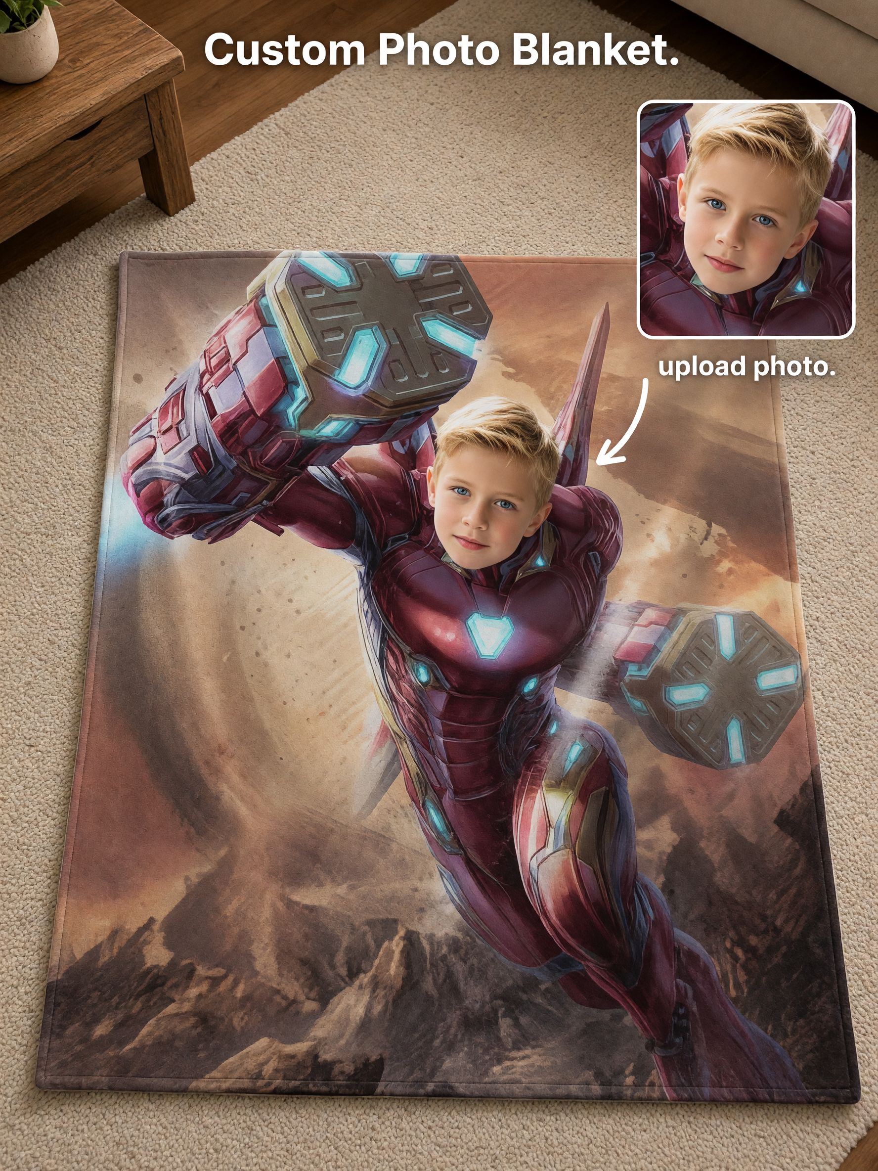 Custom Face Photo Blanket Personalized Superhero Flannel Throw for Kids and Adults Cozy Plush Bed Sofa Keepsake Gift