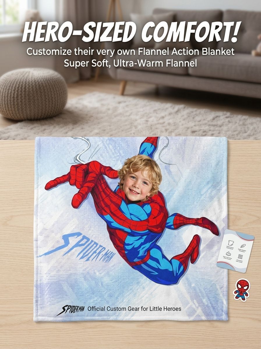 Custom Photo Superhero Flannel Throw Blanket Personalized Face Portrait Ultra Soft Cozy Bedding Gift for Kids