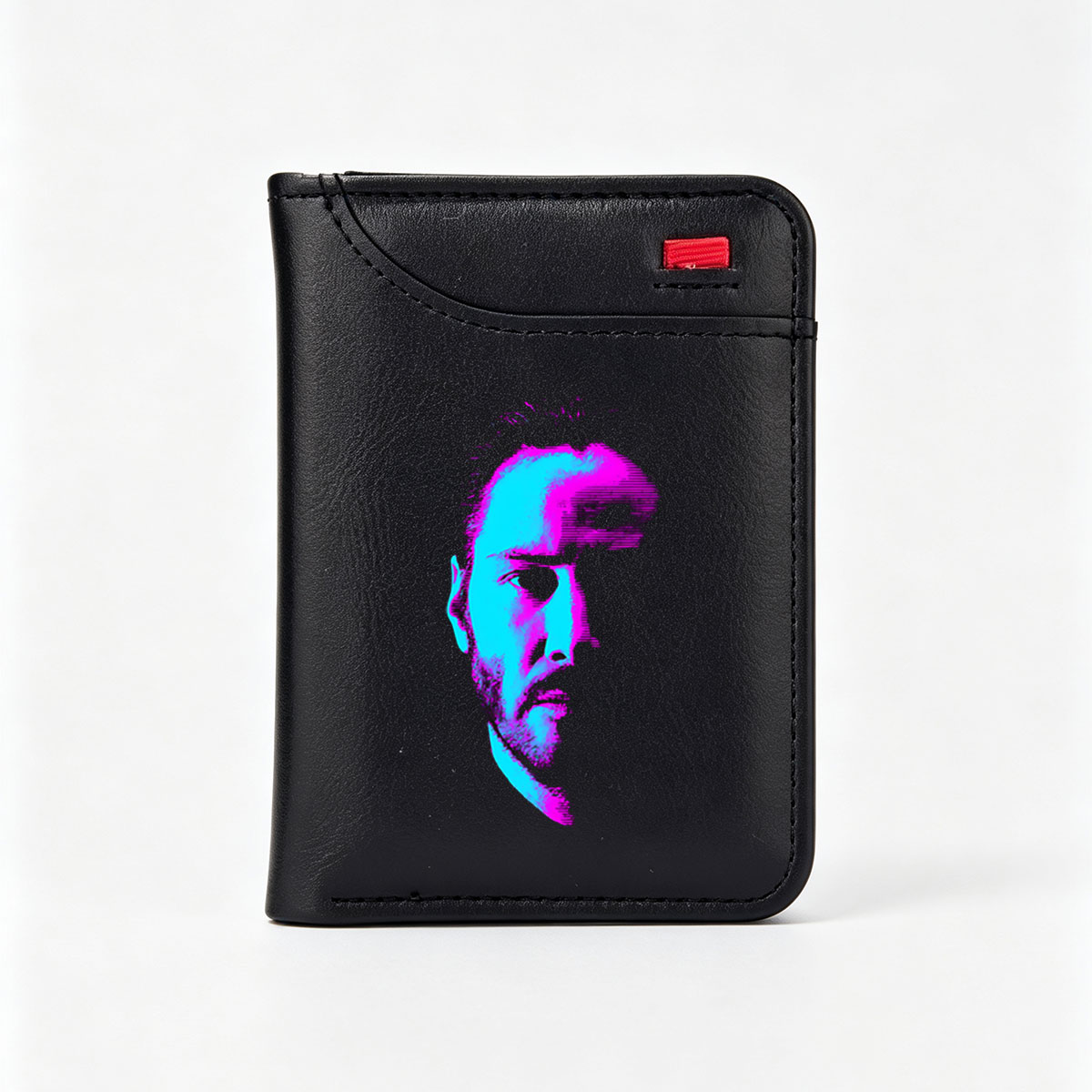Cyberpunk Portrait of a Man in Neon Blue and Pink - Vertical Style Wallet