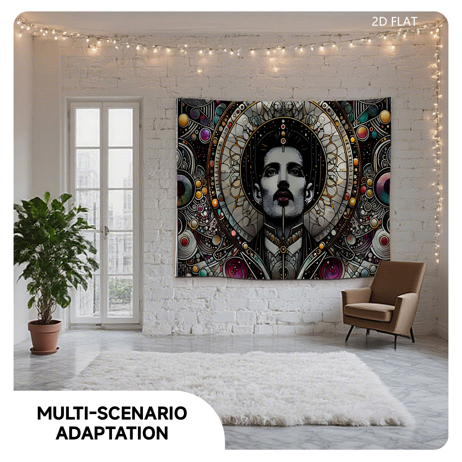 Freddie Mercury in Cosmic Stained Glass Art - Tapestry