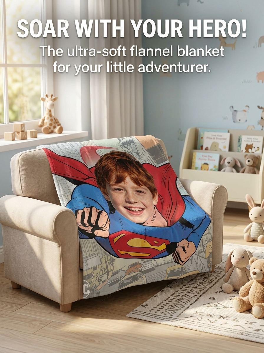 Custom Superhero Photo Blanket Personalized Face Flannel Fleece Throw Cozy Birthday Gift for Kids and Adults