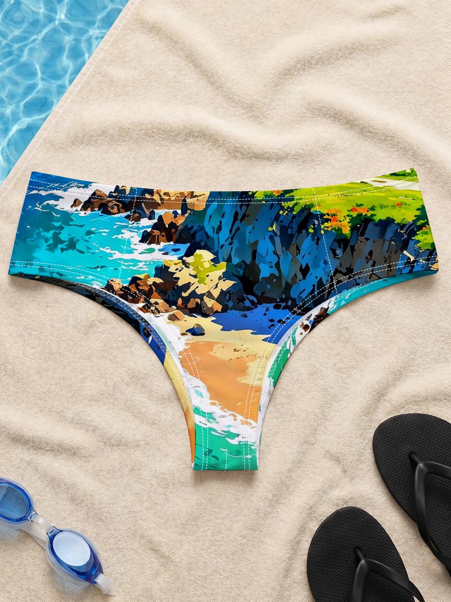 Coastal Lighthouse and Turquoise Bay with Boats -  Men's swim trunks