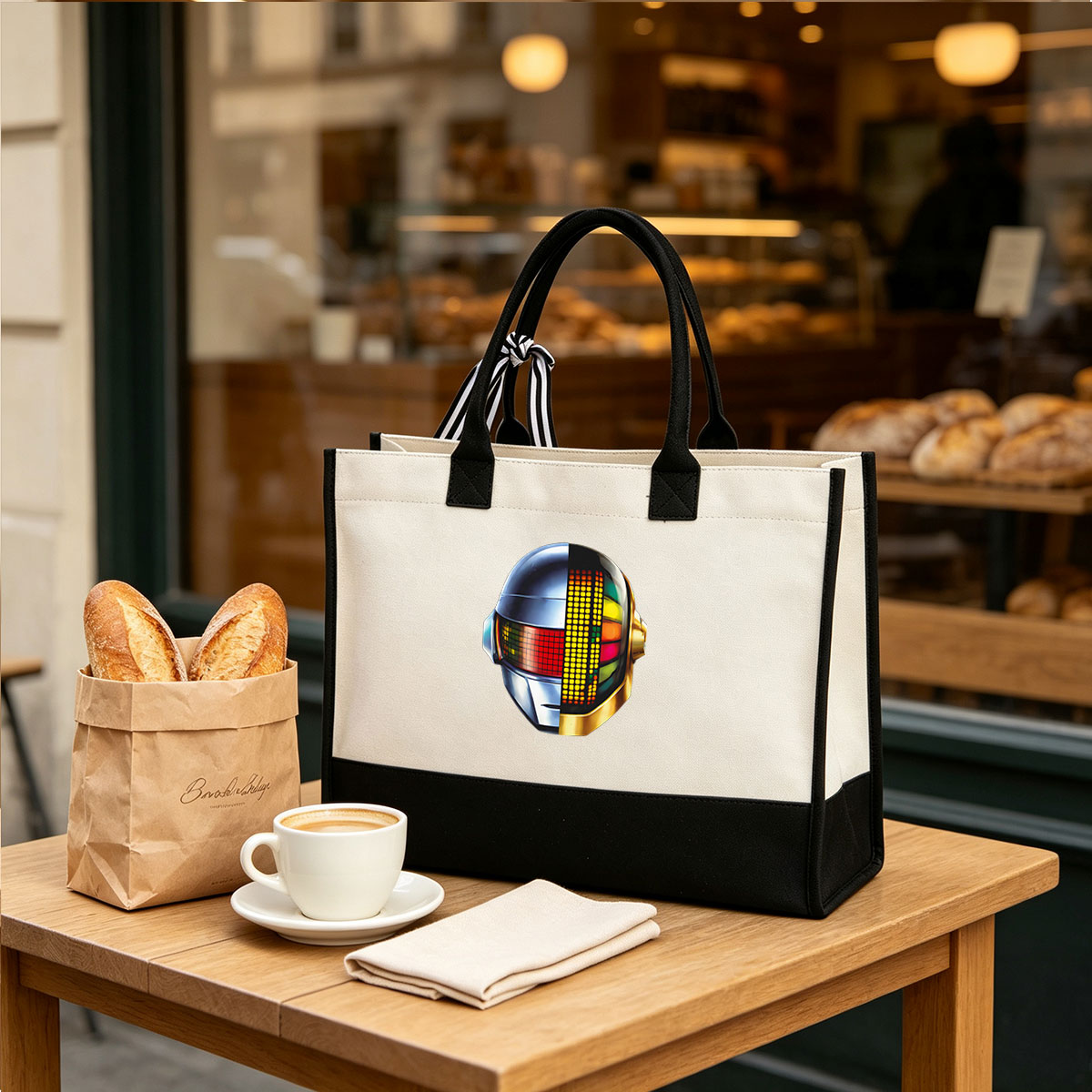 Daft Punk Helmet Design - Canvas patchwork gift tote bag