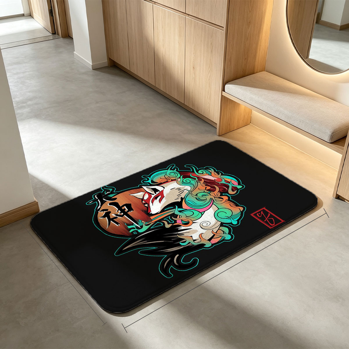 Okami Amaterasu with Vibrant Spirit Design - Flannel floor mat