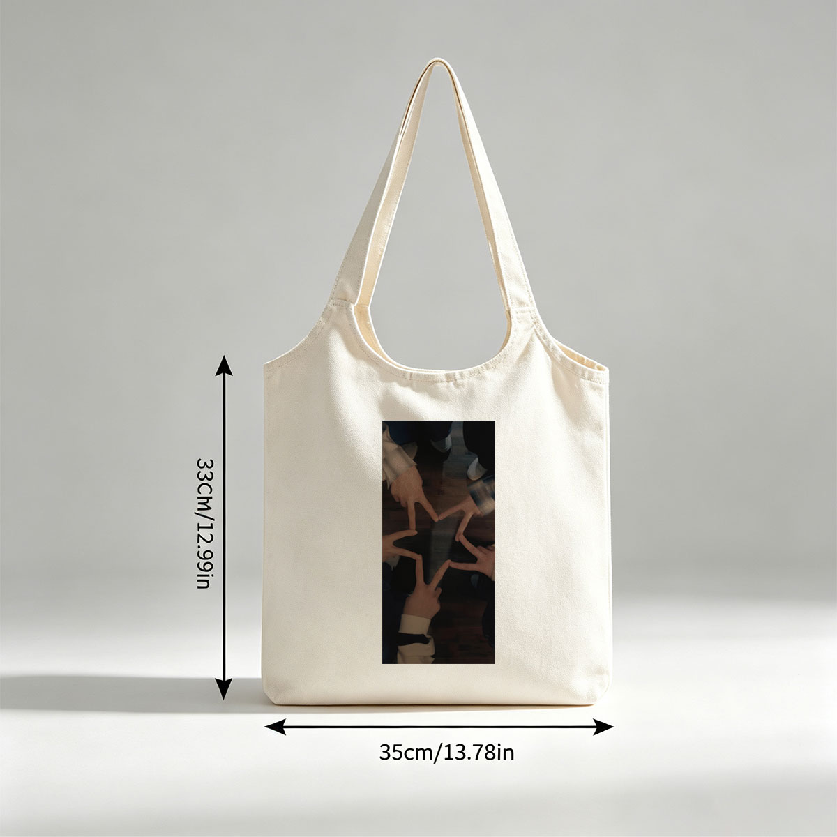 BTS Members Forming a Star with Their Hands on Wooden Floor - Canvas shoulder bags/