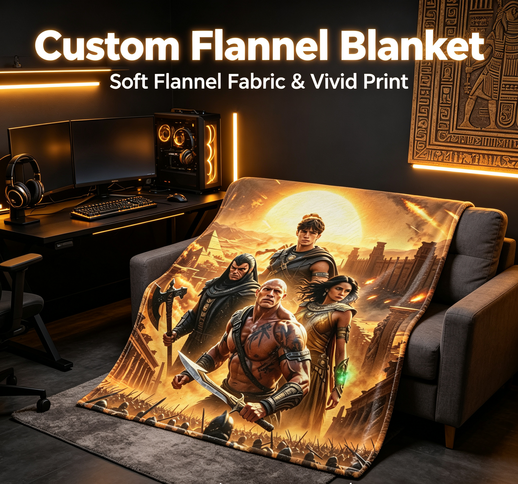 Custom Face Blanket The Scorpion King 2 Movie Character Flannel Blanket Perfect for Couch, Bed, or Travel Ideal Gift for Fans and Collectors