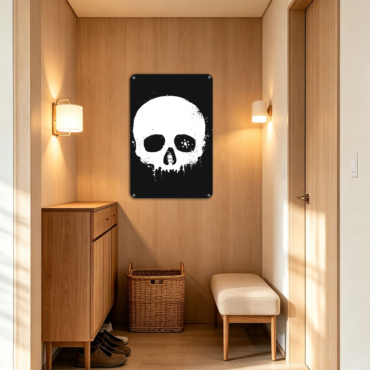 Skull with Ship in Mouth, Black and White Art - painting