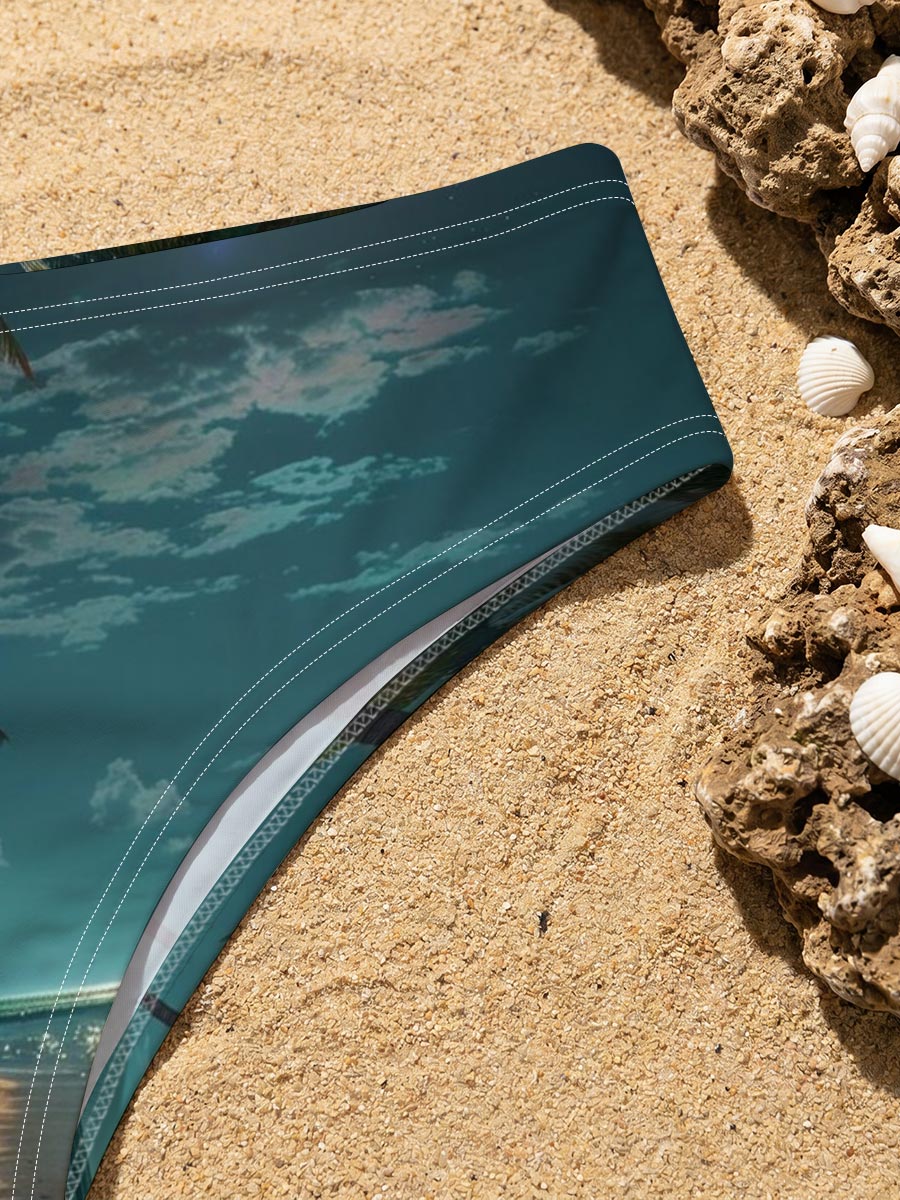 Moonlit Tropical Beach with Palm Trees and Shimmering Water -  Men's swim trunks