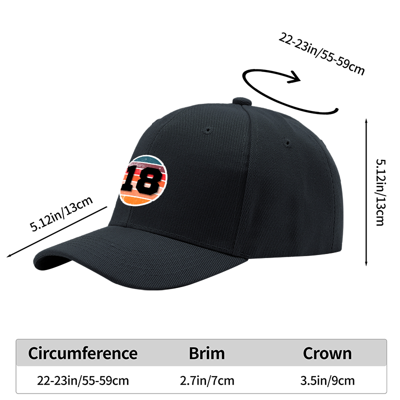1pc New Baseball Cap with Number 18 Retro Stripe Print Unisex Adjustable Hat for Outdoor Activities and Casual Wear Adults Fashion Accessory