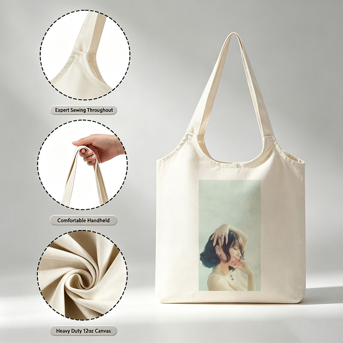 Nana Mizuki in a Serene Pose with Elegant Jewelry and Soft Lighting - Canvas shoulder bags/