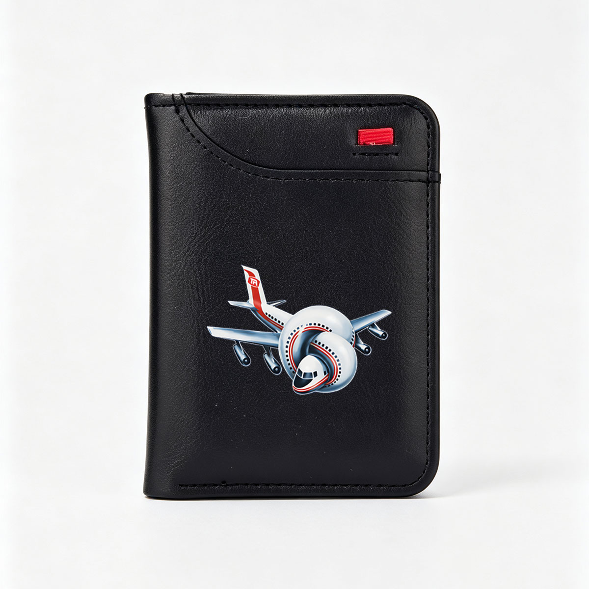Twisted Airplane with TA Logo and Red Accents - Vertical Style Wallet